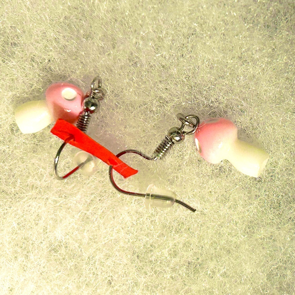 NWT A magical pink mushroom set of earrings that are NEW CERAMIC STAINLESS steel